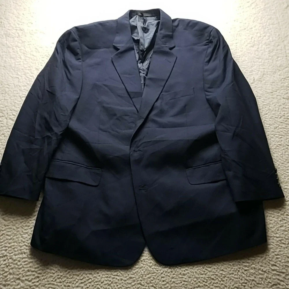 Geoffrey Beene Blazer Mens 52S Navy Blue Polyester Rayon Sport Coat Jacket